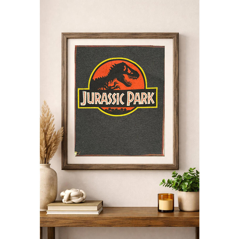 two face threads jurassic park biggie patch custom wall art decor upcycled 13x16